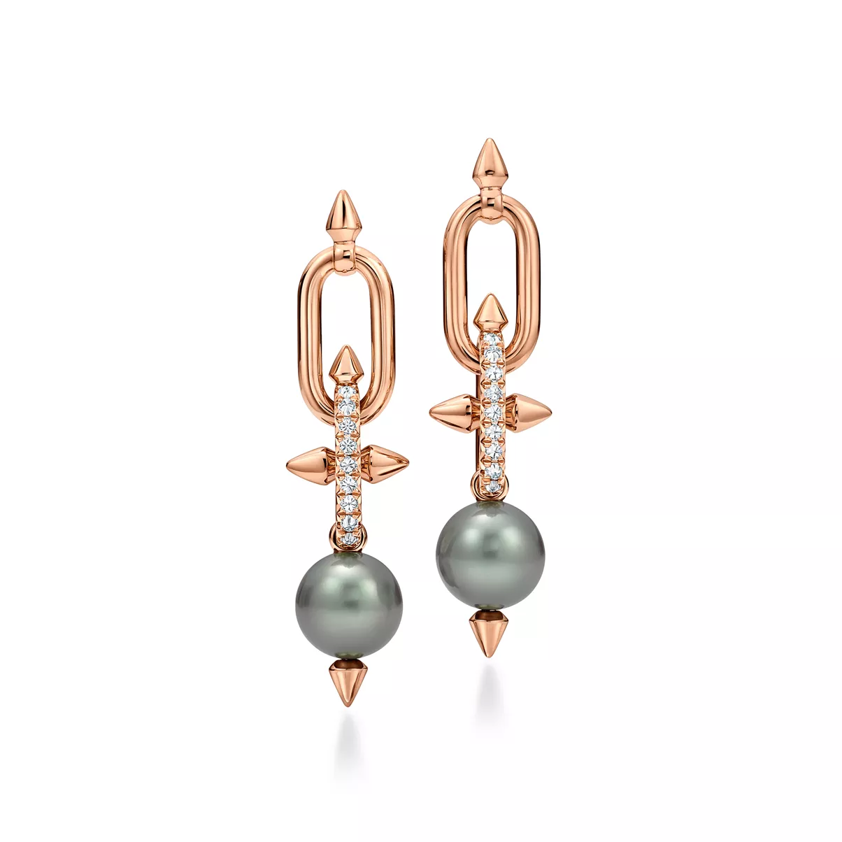 Tahitian Pearl Earrings in Gold with Diamonds