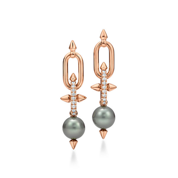 Tiffany Titan by Pharrell Williams:Tahitian Pearl Earrings in Gold with Diamonds