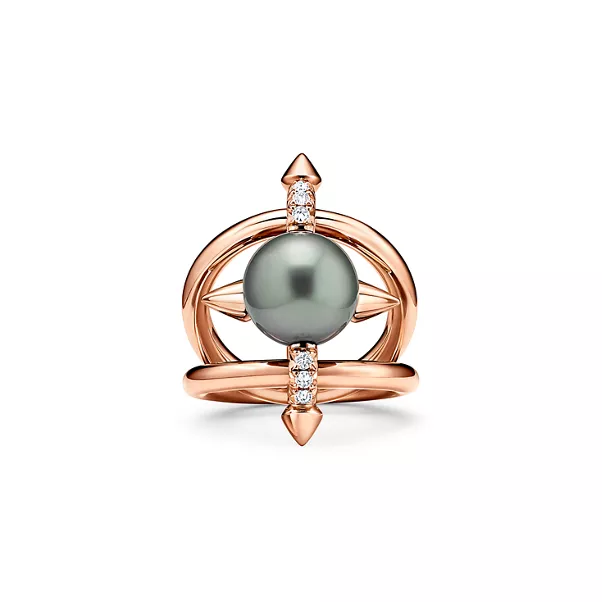 Tahiti-Perlenring in Gold mit Diamanten