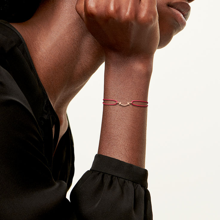 Tiffany T:Smile Bracelet in Rose Gold on a Red Cord image number 1