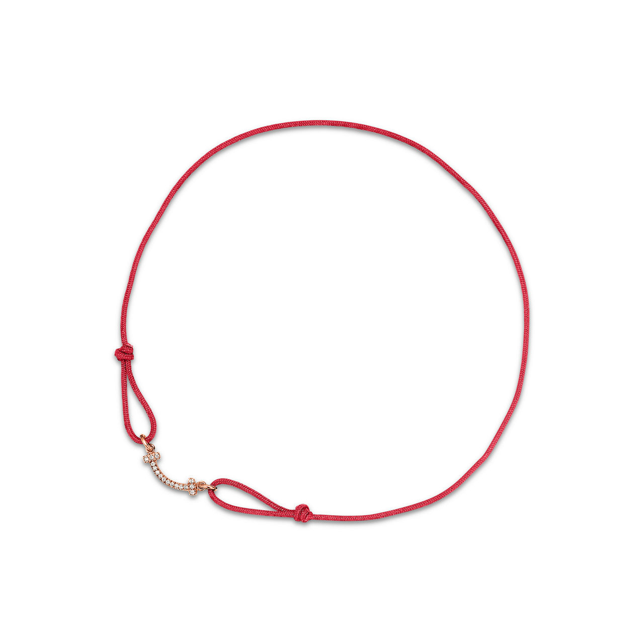 Smile Bracelet in Rose Gold on a Red Cord with Diamonds