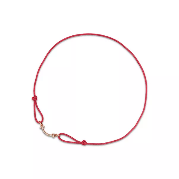 Smile Armband in Roségold an einer roten Kordel mit Diamanten