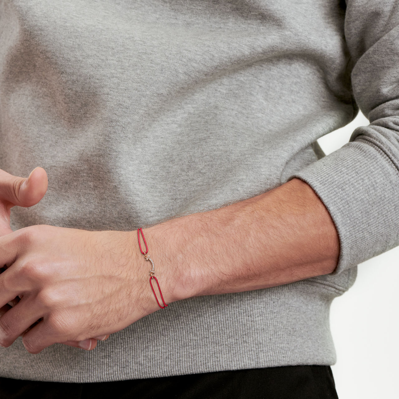 Tiffany T:Smile Bracelet in Rose Gold on a Red Cord with Diamonds image number 2