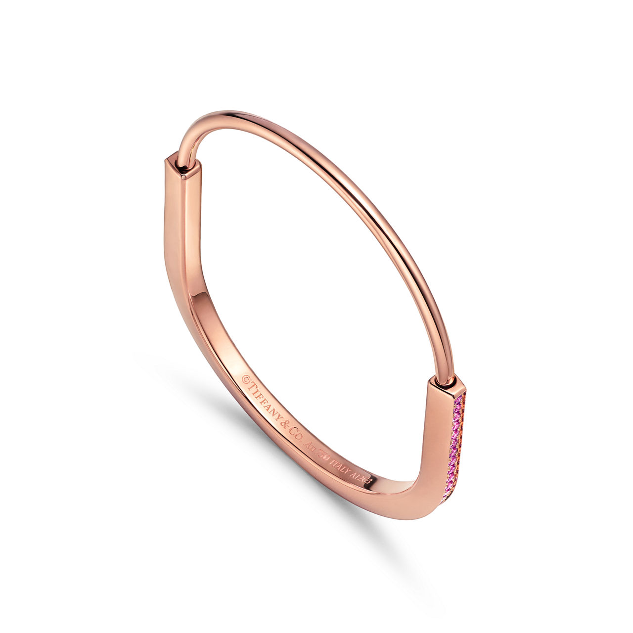 Tiffany Lock:Narrow Bangle in Rose Gold with Pink Sapphires image number 2