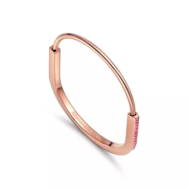 Tiffany Lock:Bracelet jonc &eacute;troit en or rose 18 carats et saphirs roses, 2