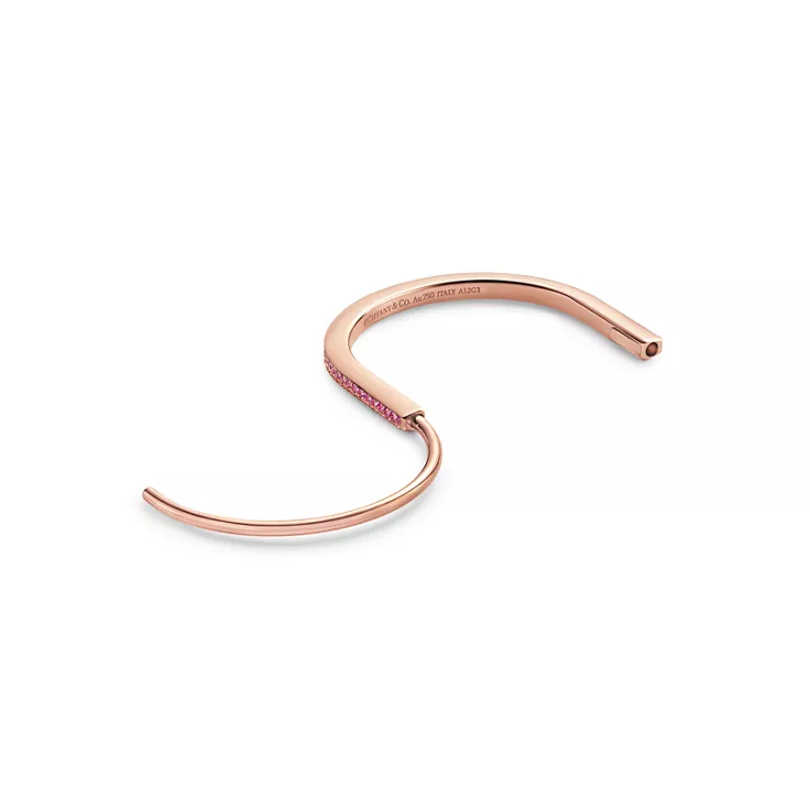 Tiffany Lock:Bracelet jonc &eacute;troit en or rose 18 carats et saphirs roses, 4