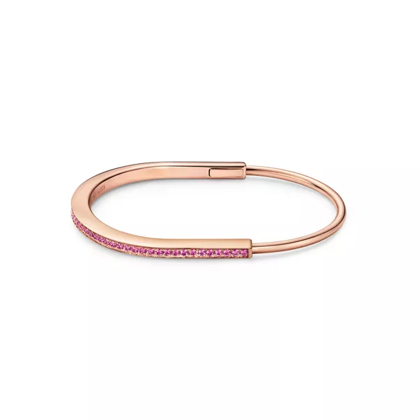 Schmaler Armreif in Roségold mit rosa Saphiren