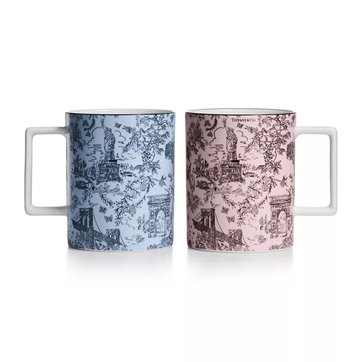 Tiffany Toile:Mugs Set of Two, in Sapphire Blue and Morganite Pink Bone China, 1