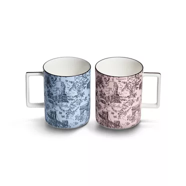 Tiffany Toile:Mugs Set of Two, in Sapphire Blue and Morganite Pink Bone China, 2