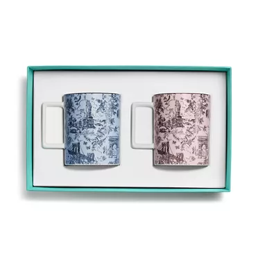 Tiffany Toile:Mugs Set of Two, in Sapphire Blue and Morganite Pink Bone China, 3