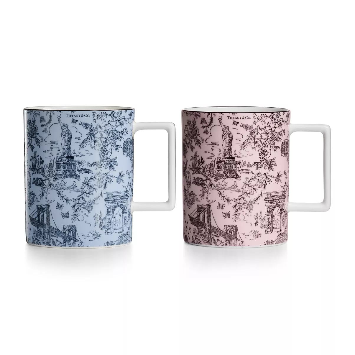 Set di due tazze in porcellana fine di colore blu zaffiro e rosa morganite