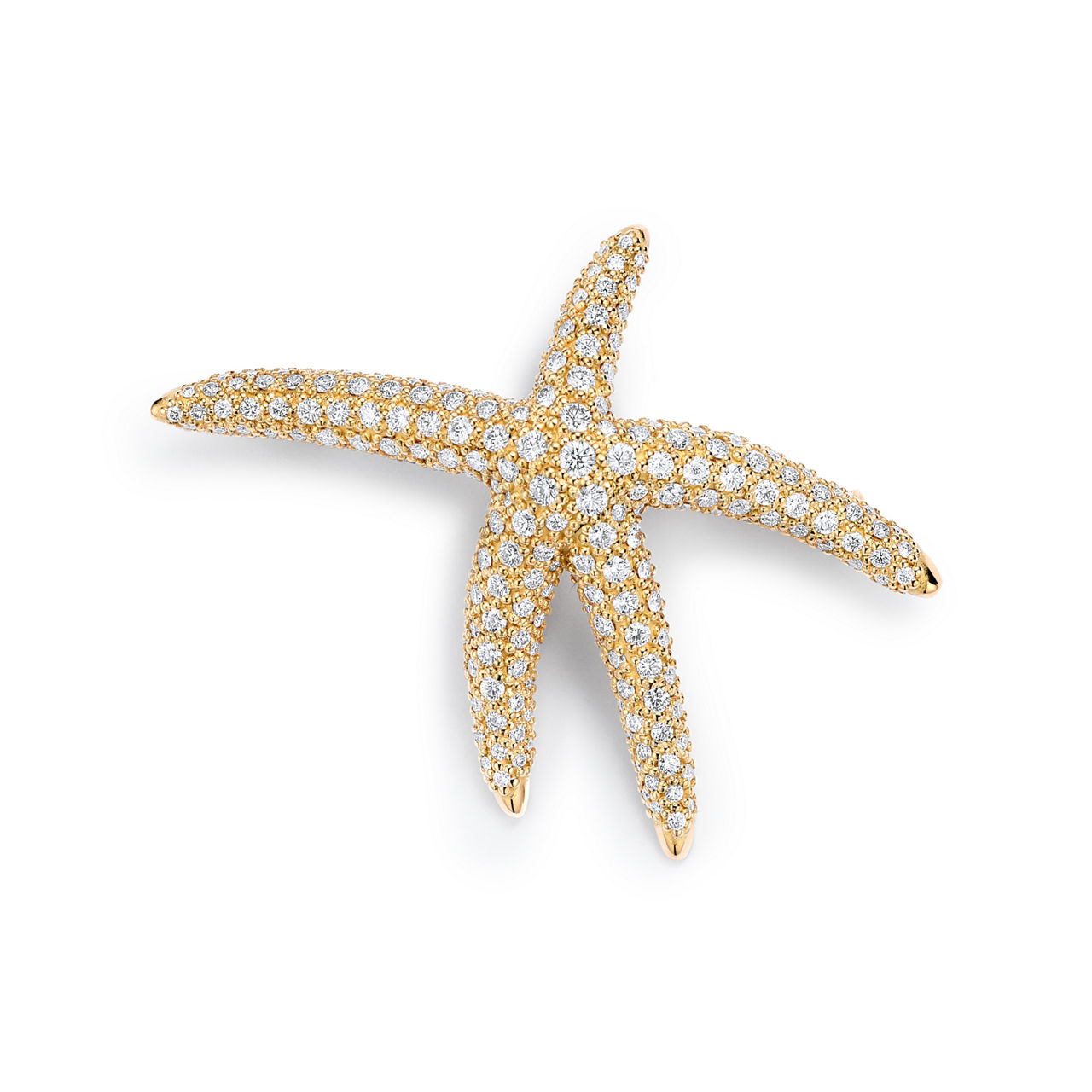 Starfish Brooch in Yellow Gold with Pavé Diamonds