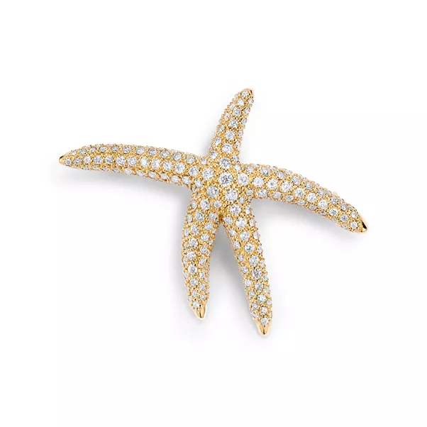 Starfish Brooch in Yellow Gold with Pavé Diamonds