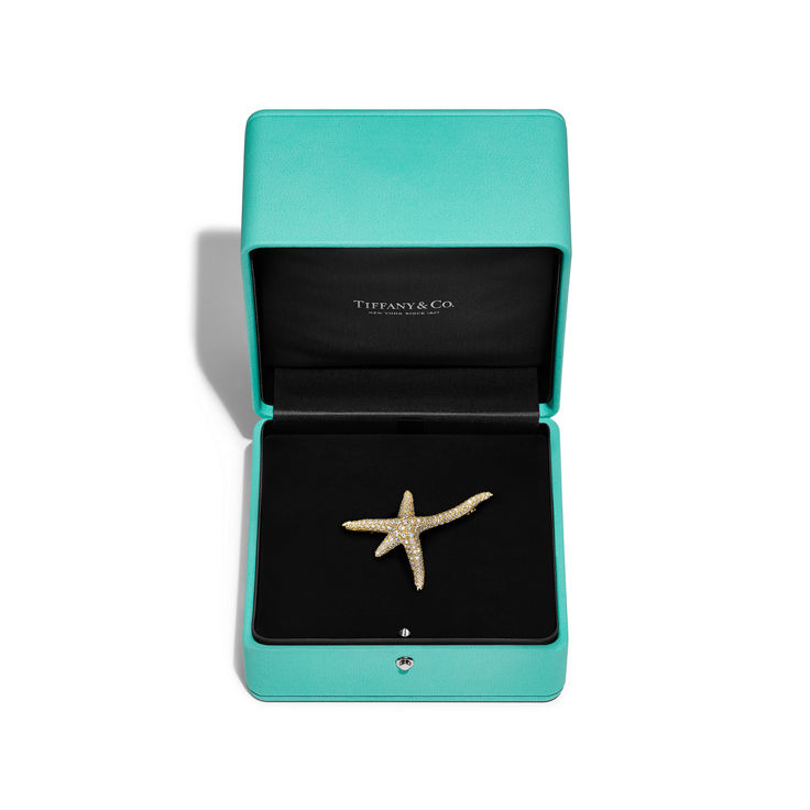 Elsa Peretti®:Starfish Brooch in Yellow Gold with Pavé Diamonds image number 4