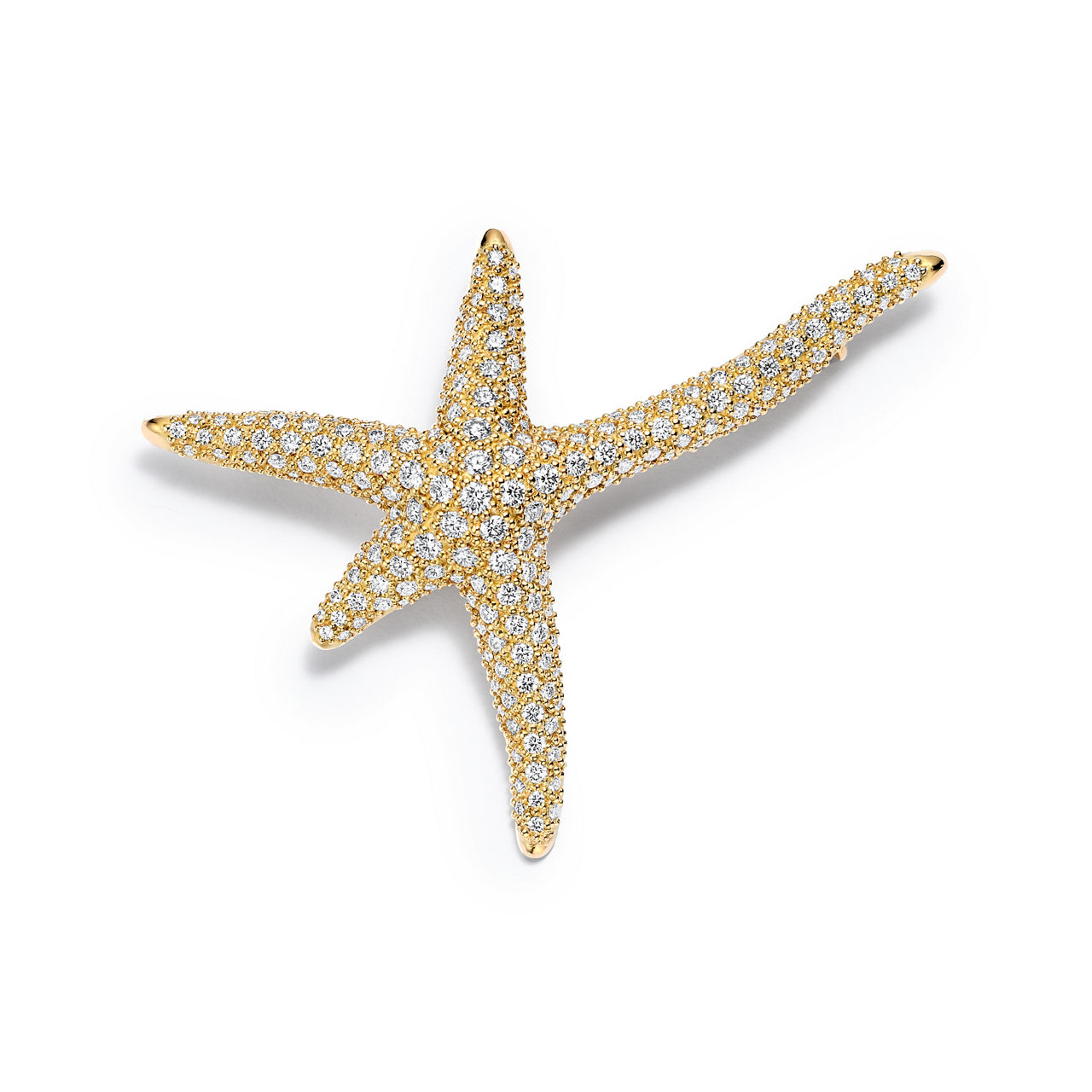 Starfish Brooch in Yellow Gold with Pavé Diamonds