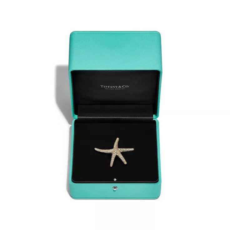 Elsa Peretti&reg;:Starfish Brooch in Yellow Gold with Pav&eacute; Diamonds, 4