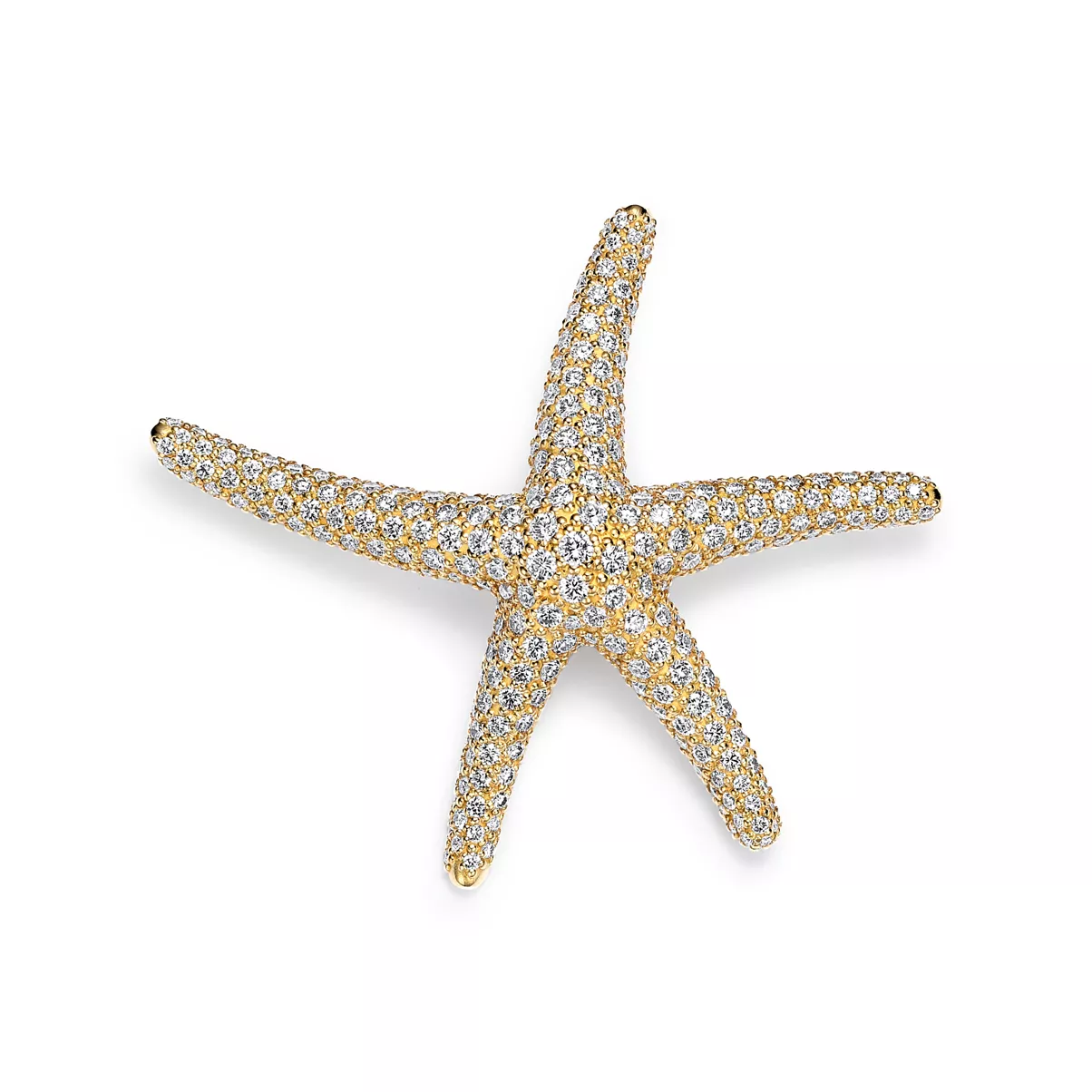 Starfish Brooch in Yellow Gold with Pav&eacute; Diamonds