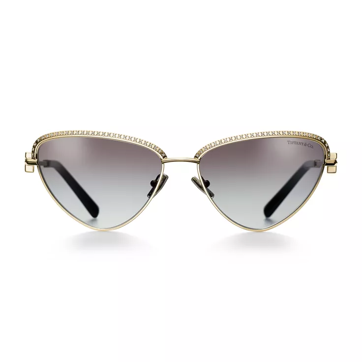 Tiffany T:Sunglasses in Gold-plated Metal with Gray Lenses, 1