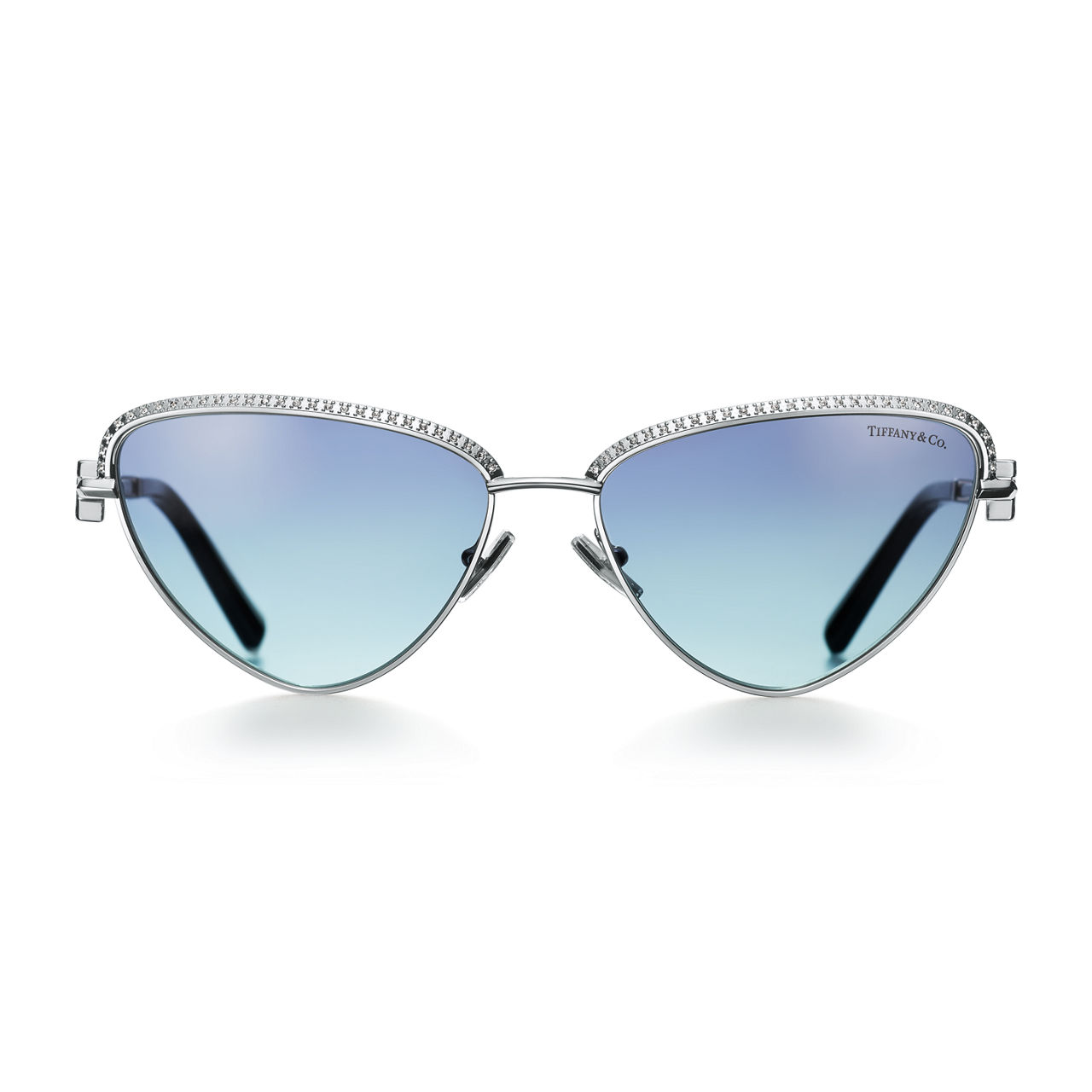 Sunglasses in White Gold-plated Metal with Azure Blue Gradient Lenses
