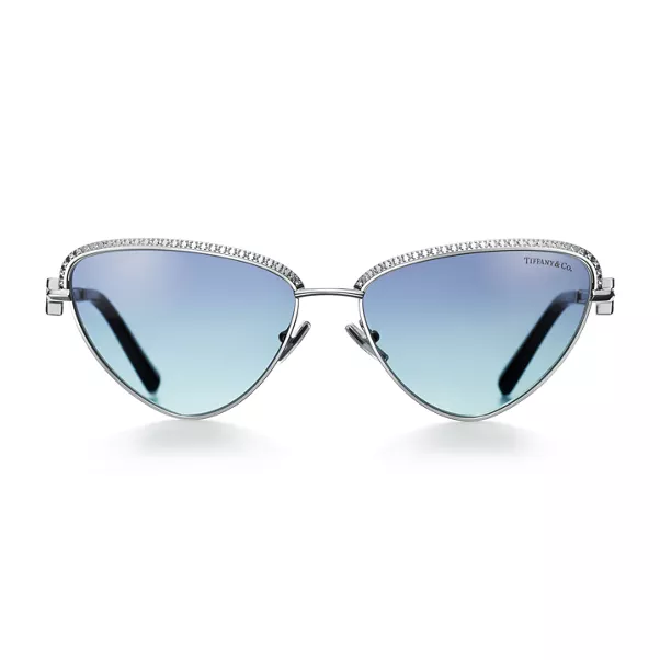 Sunglasses in White Gold-plated Metal with Azure Blue Gradient Lenses