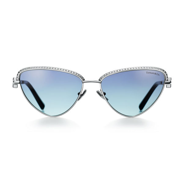 Tiffany T:Sunglasses in White Gold-plated Metal with Azure Blue Gradient Lenses