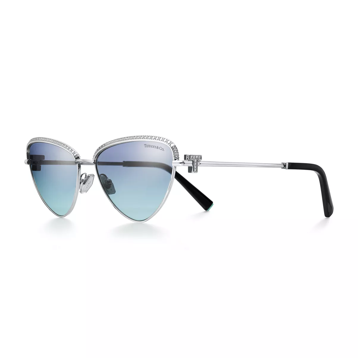 Sunglasses in White Gold-plated Metal with Azure Blue Gradient Lenses