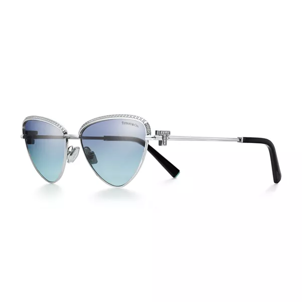 Sunglasses in White Gold-plated Metal with Azure Blue Gradient Lenses