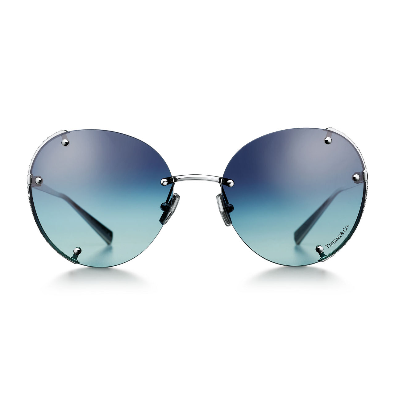 Tiffany T:Sunglasses in White Gold-plated Metal with Azure Blue