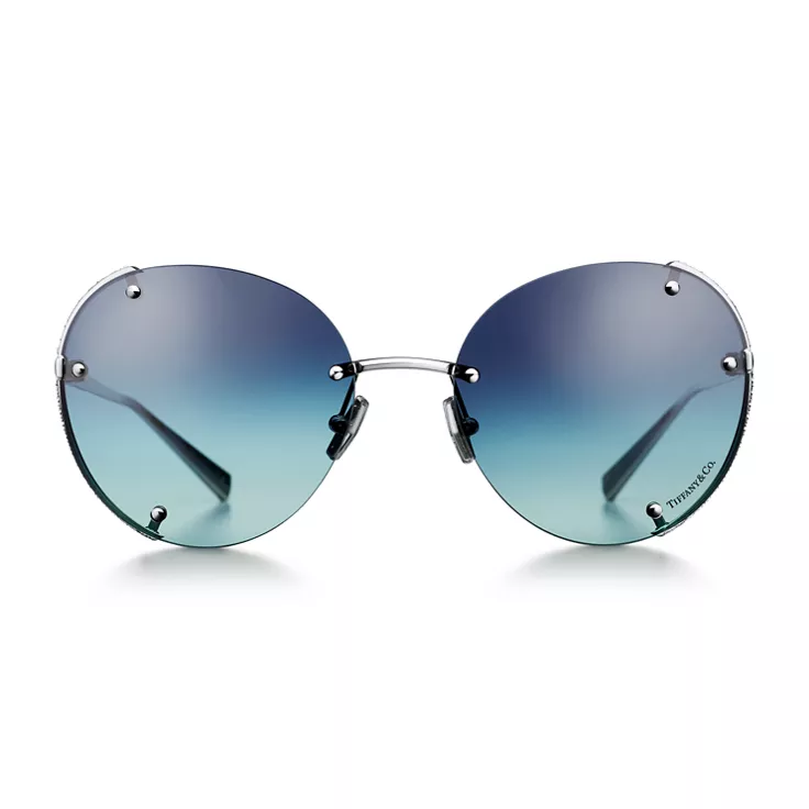Tiffany T:Sunglasses in White Gold-plated Metal with Azure Blue Gradient Lenses, 1