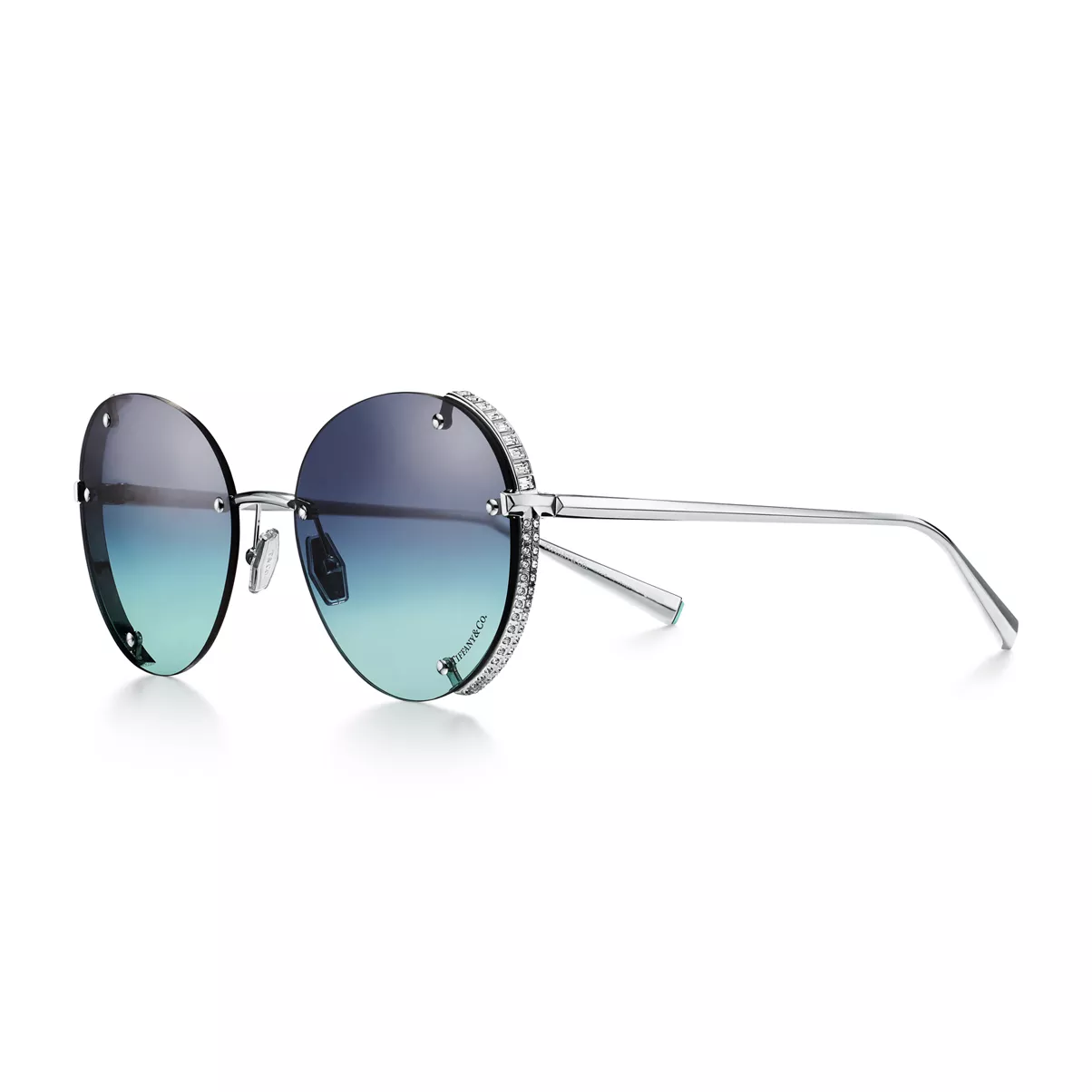 Sunglasses in White Gold-plated Metal with Azure Blue Gradient Lenses