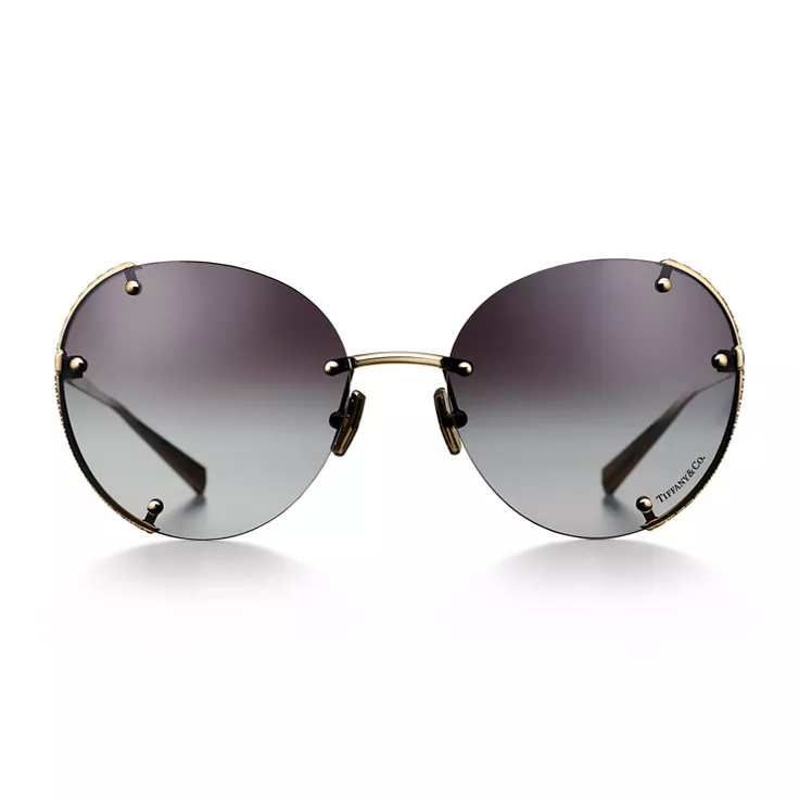 Tiffany T:Sunglasses in Gold-plated Metal with Grey Gradient Lenses, 1