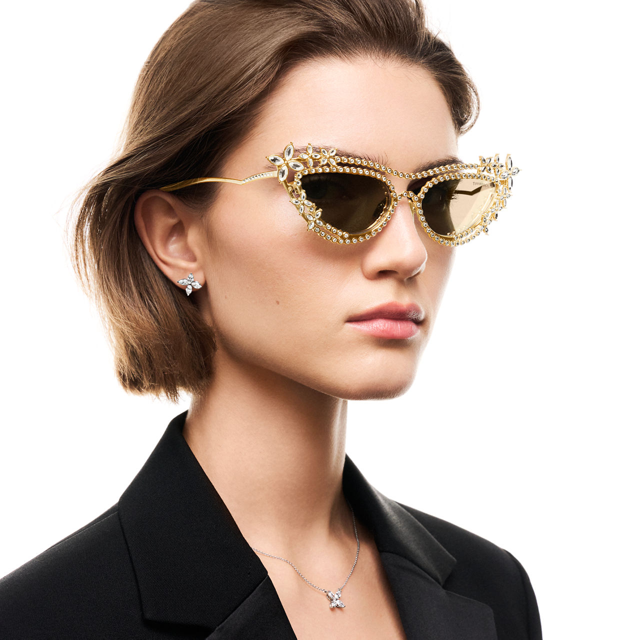 Sunglasses in Gold-plated Metal with Mirrored Lenses