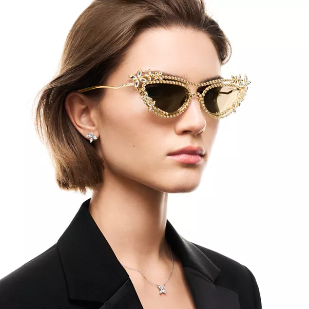 Sunglasses in Gold-plated Metal with Mirrored Lenses