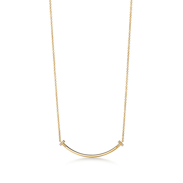 Tiffany T:Smile Small Pendant in Yellow Gold with Diamonds