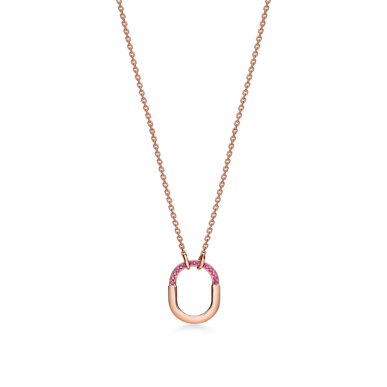 Tiffany Lock:Small Pendant in Rose Gold with Pink Sapphires image number 0