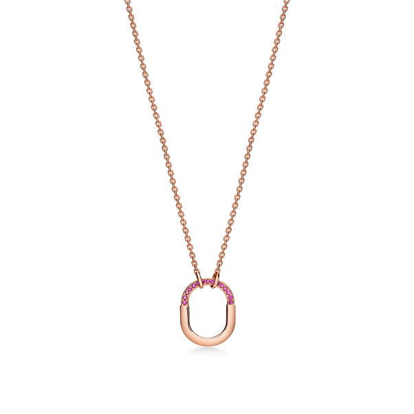 Tiffany Lock:Small Pendant in Rose Gold with Pink Sapphires