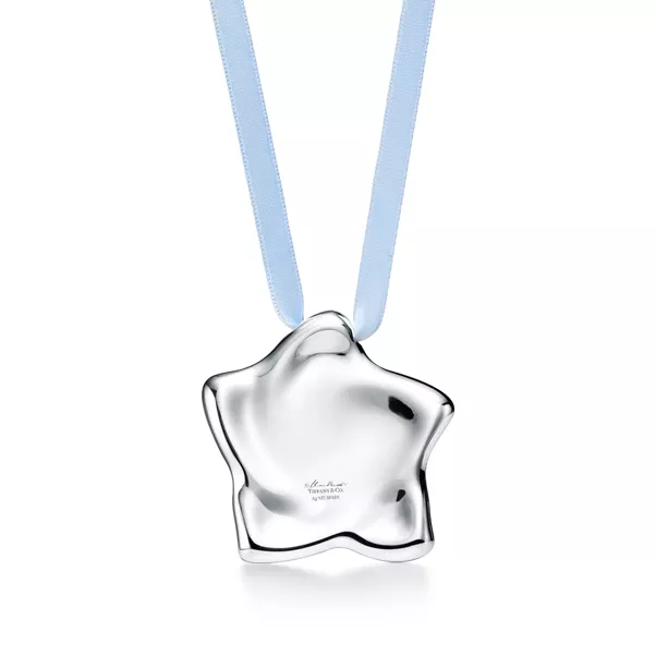 Star Ornament in Sterling Silver on a Blue Ribbon
