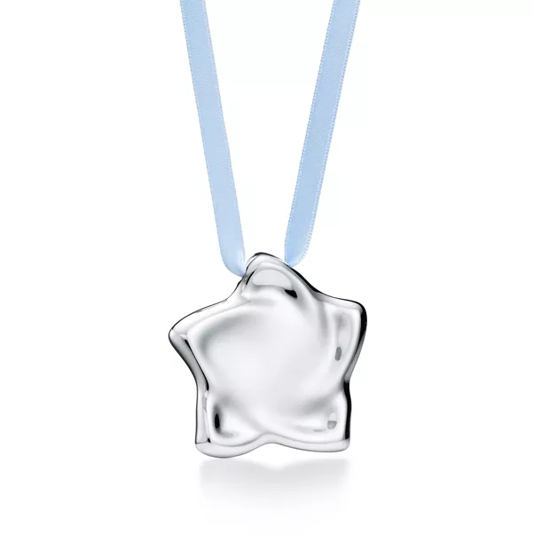 Star Ornament in Sterling Silver on a Blue Ribbon