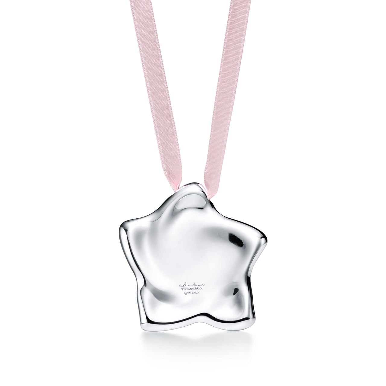 Elsa Peretti Star Ornament in Sterling Silver on a Pink Ribbon