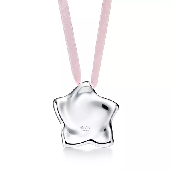 Décoration Étoile en argent 925 millièmes sur un ruban rose