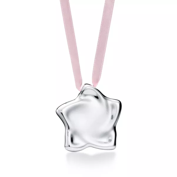 Décoration Étoile en argent 925 millièmes sur un ruban rose