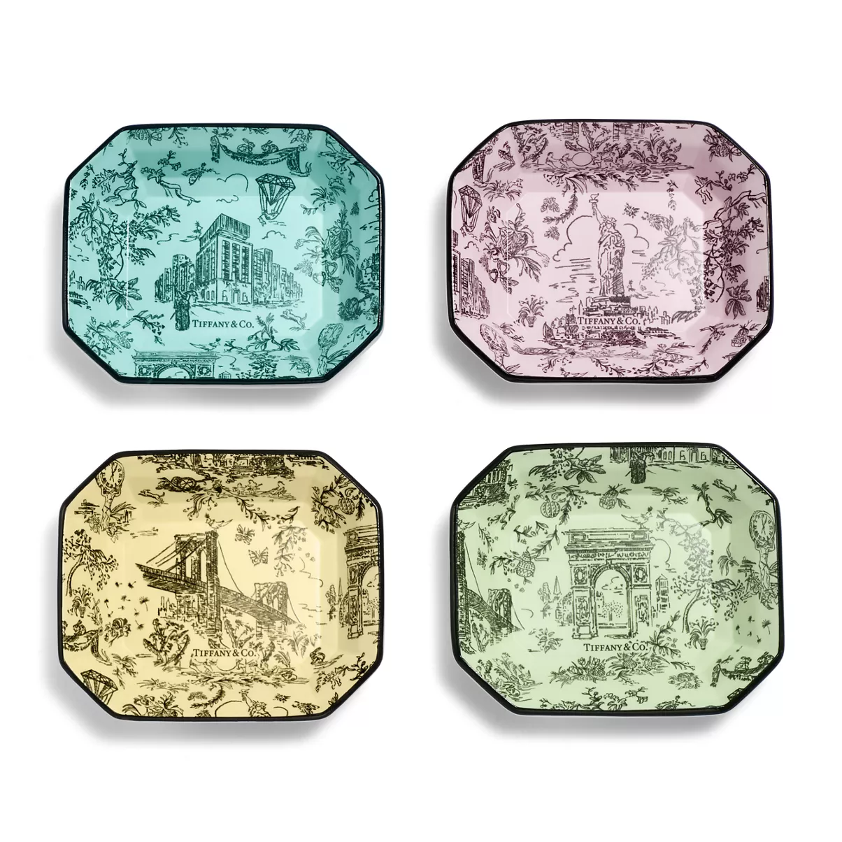 Vide Poches Set of Four, in Multicoloured Bone China 