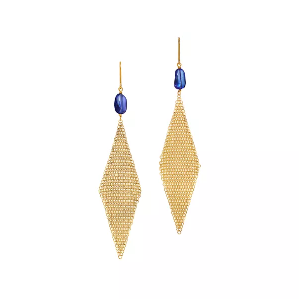 Mesh Earrings in Yellow Gold with Tumbled Tanzanite Beads