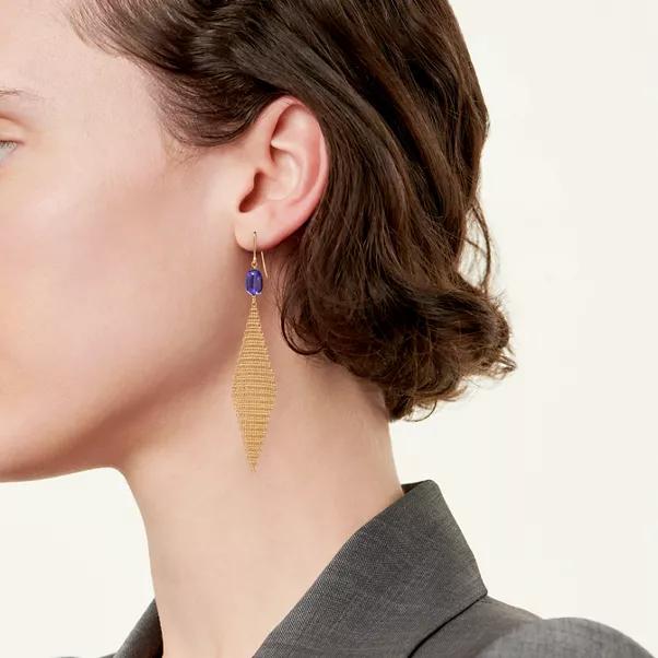 Mesh Earrings in Yellow Gold with Tumbled Tanzanite Beads