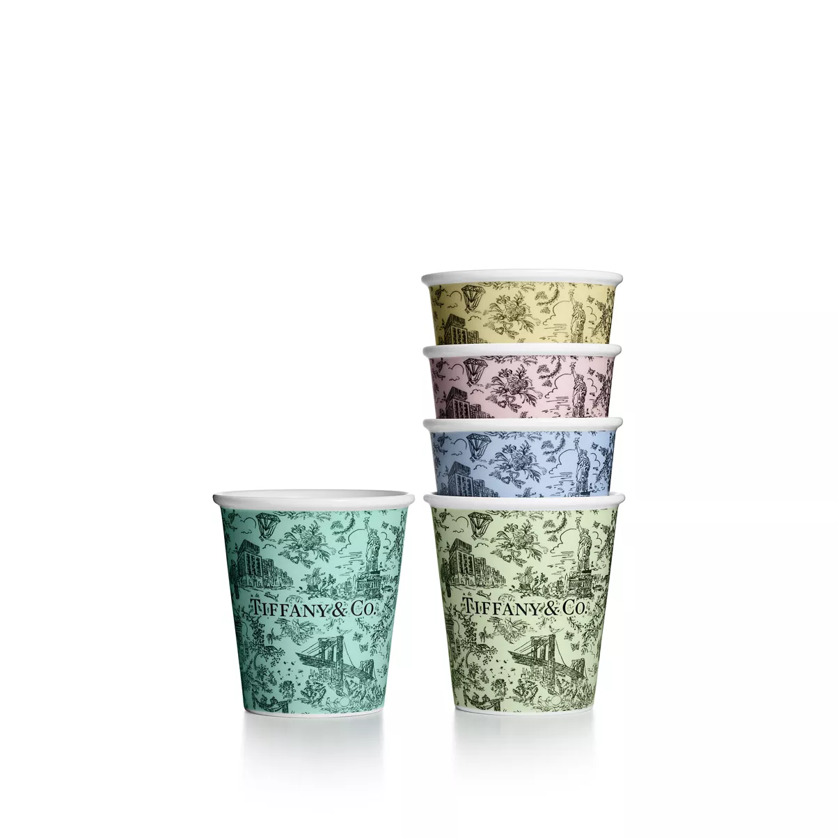 Coffee Cups Set of Five, in Bone China