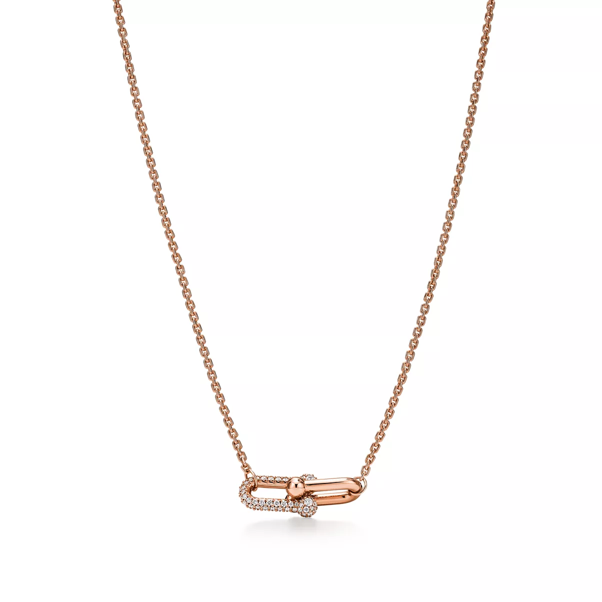 Double Link Pendant in Rose Gold with Diamonds