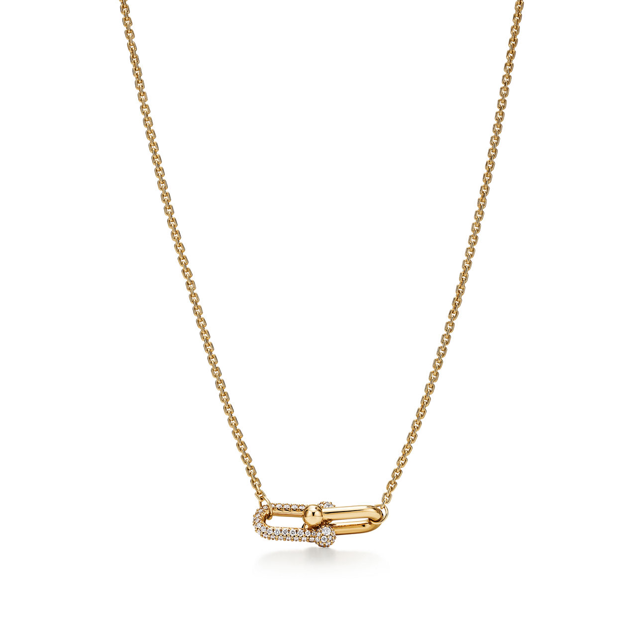 Double Link Pendant in Yellow Gold with Diamonds
