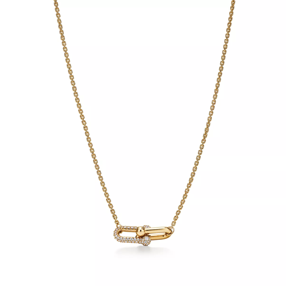 Double Link Pendant in Yellow Gold with Diamonds