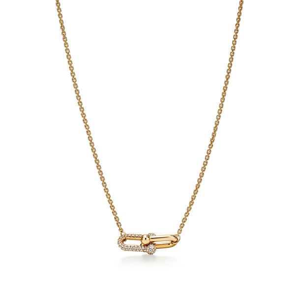 Tiffany HardWear:Double Link Pendant in Yellow Gold with Diamonds