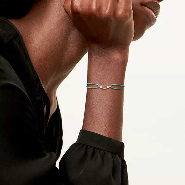 Smile Bracelet in Rose Gold on a Blue Cord
